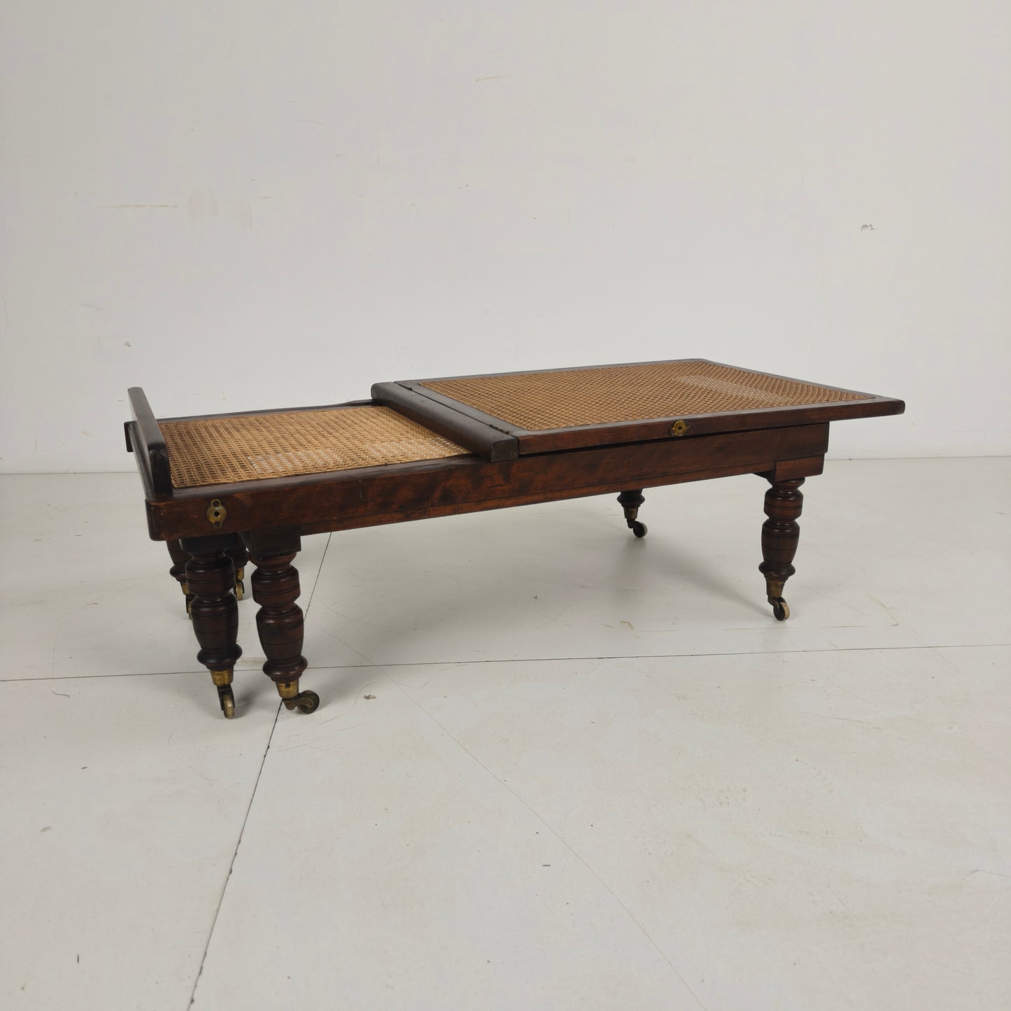 Late 19th Century English Oak Campaign Daybed with Original Cane Webbing