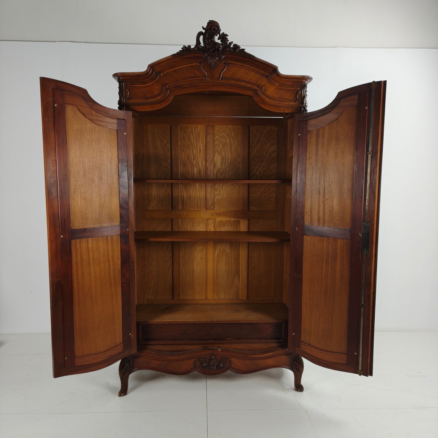 French Louis XV Style Carved Wood Armoire with Mirrored Doors