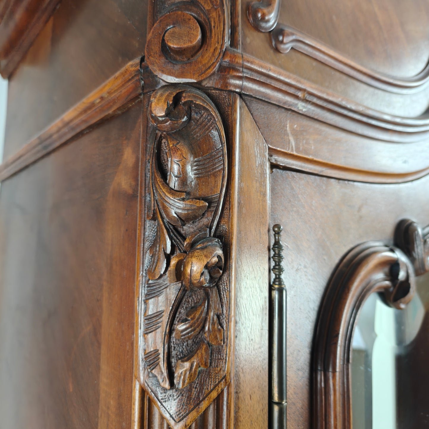 French Louis XV Style Carved Wood Armoire with Mirrored Doors