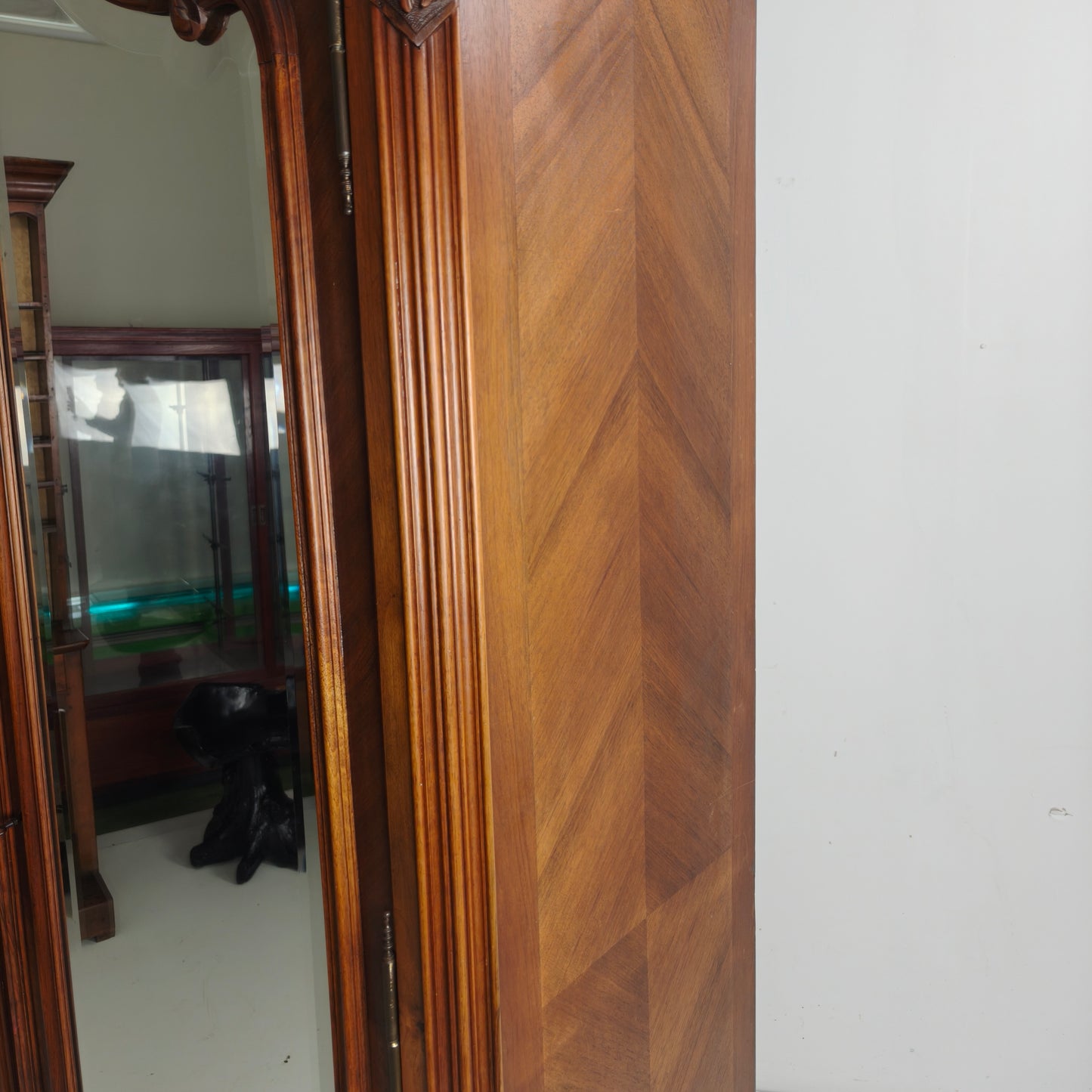 French Louis XV Style Carved Wood Armoire with Mirrored Doors