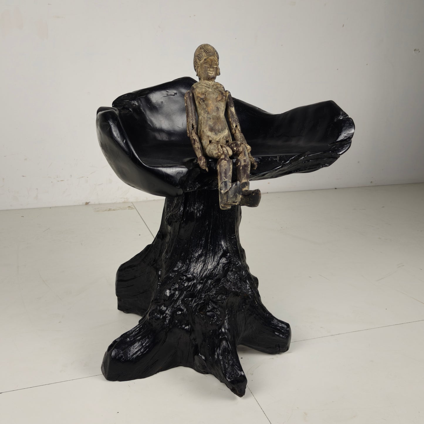 Mid-Century Black Tree Stump Chair