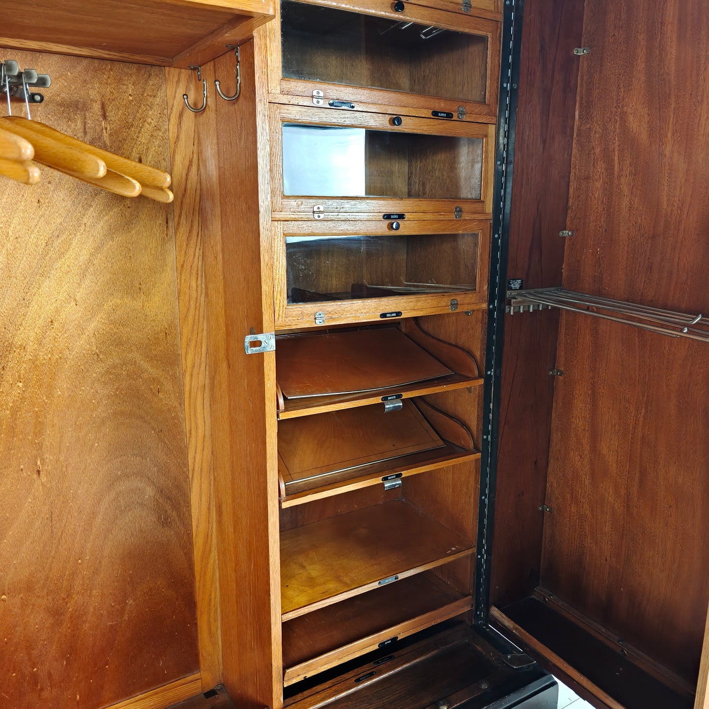1920s Mahogany and Oak Compactom Ltd Gentleman’s Wardrobe