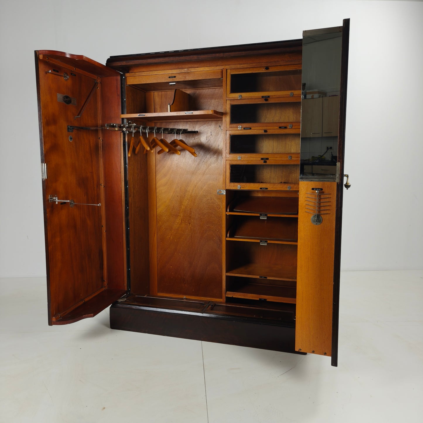 1920s Mahogany and Oak Compactom Ltd Gentleman’s Wardrobe