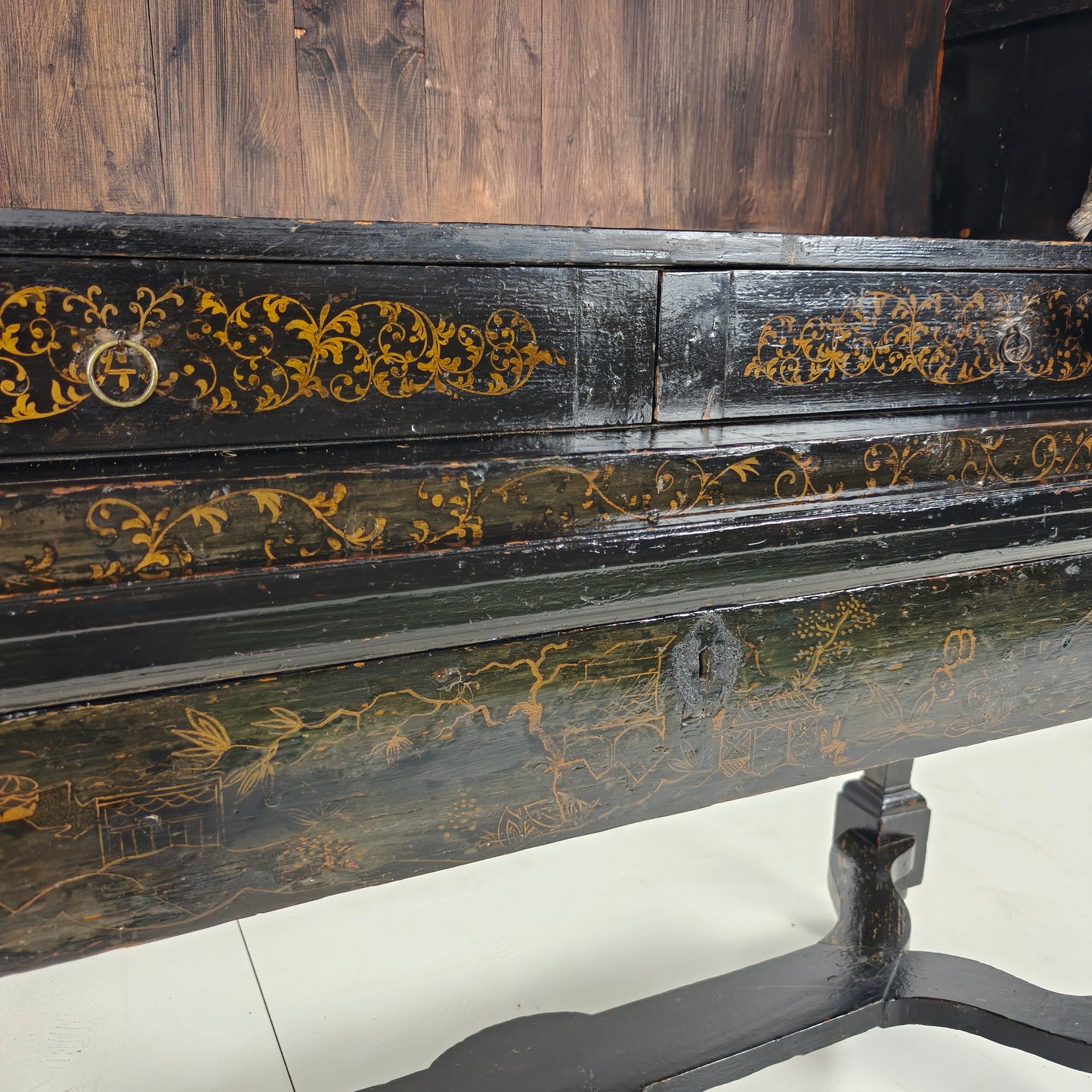 A rare early 18th-century Dutch japanned chinoiserie cabinet, circa 1700