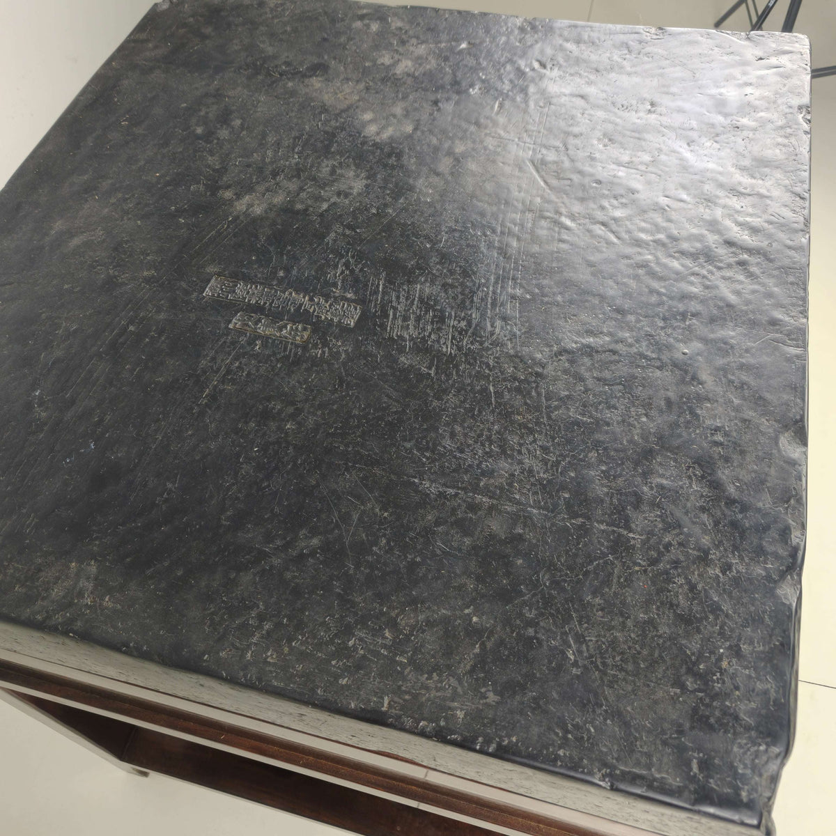 Rare Imperial Chinese Golden Brick (Jīn Zhuān) on Custom Hardwood Display Table Rare Imperial Chinese Golden Brick (Jīn Zhuān) on Custom Hardwood Display Table