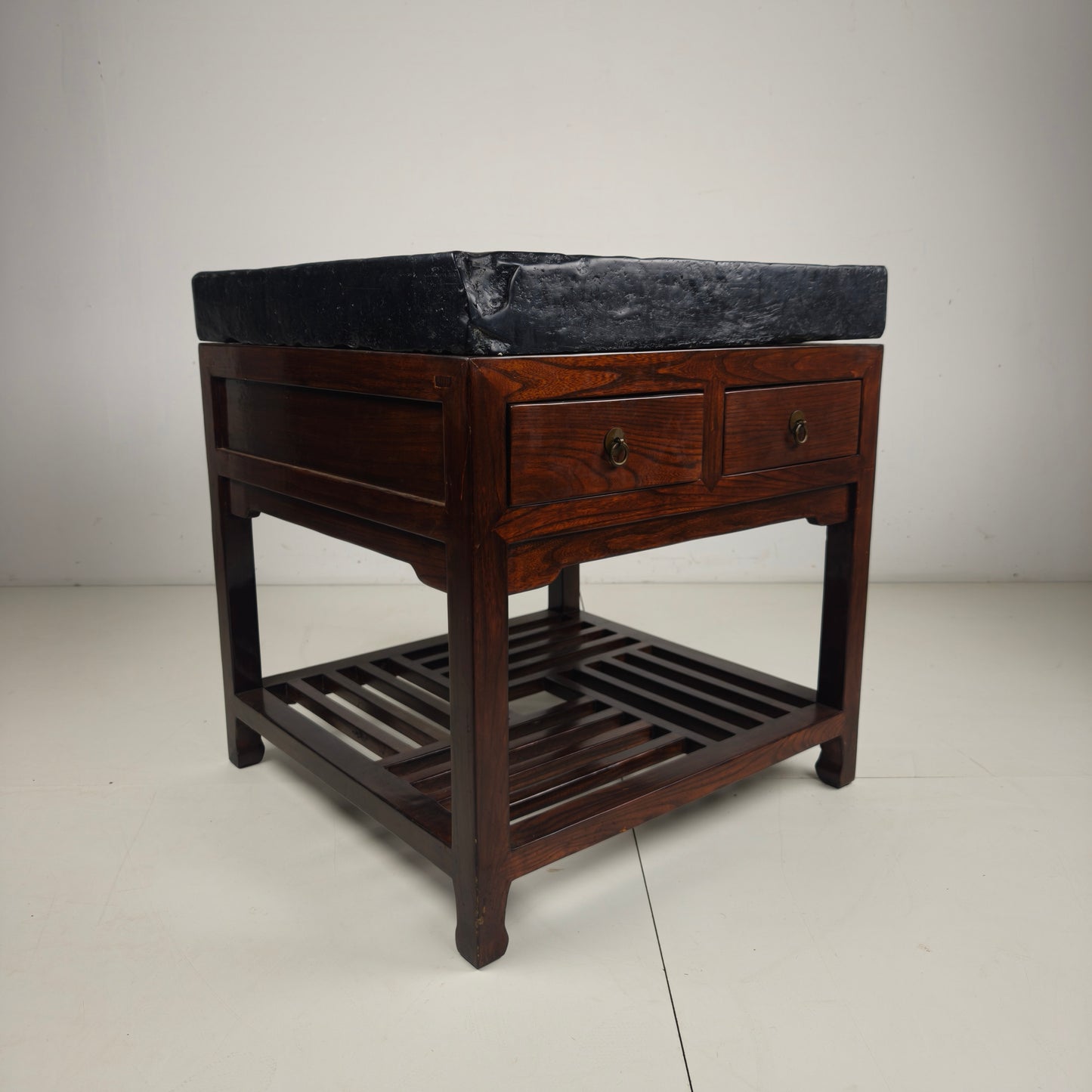 Rare Imperial Chinese Golden Brick (Jīn Zhuān) on Custom Hardwood Display Table