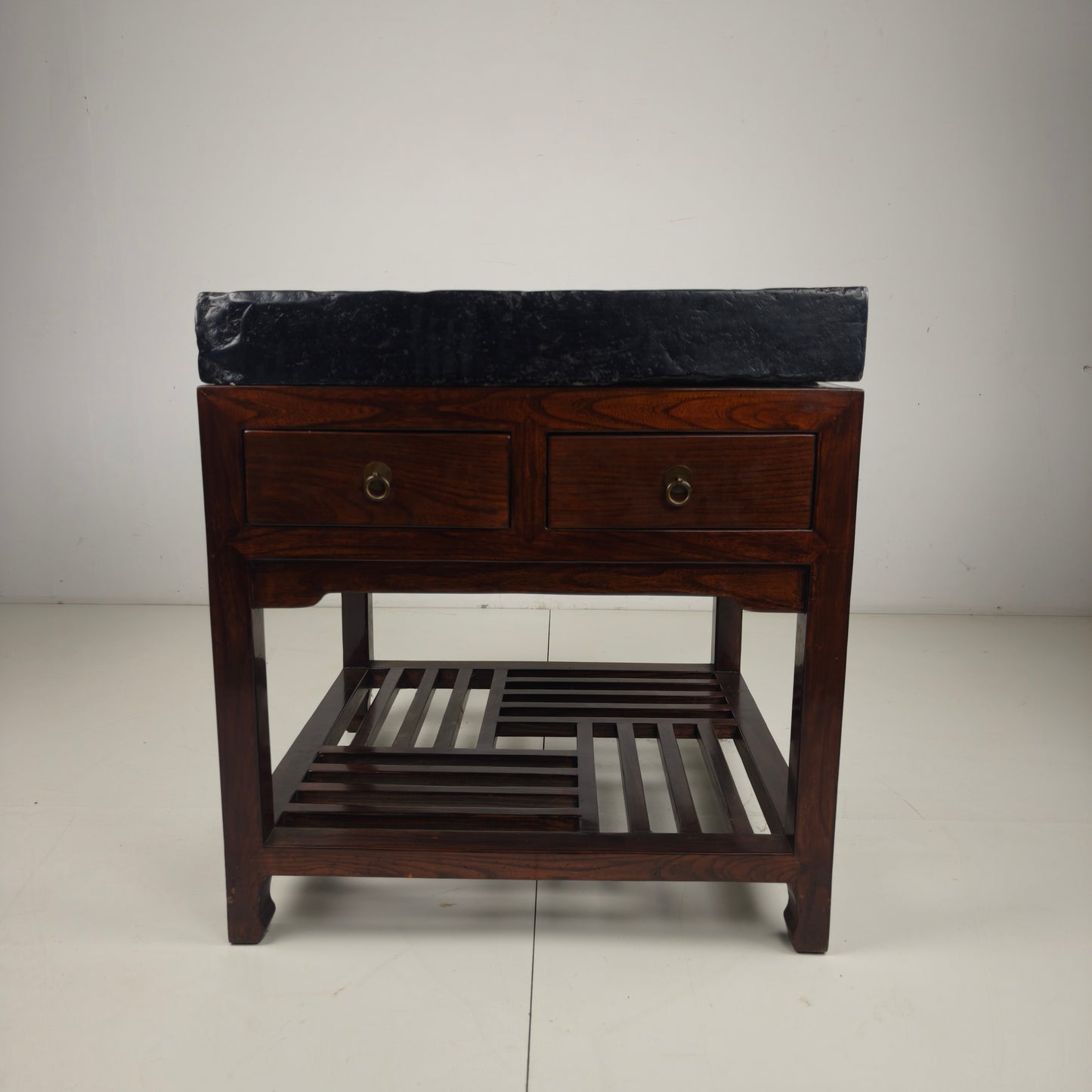 Rare Imperial Chinese Golden Brick (Jīn Zhuān) on Custom Hardwood Display Table