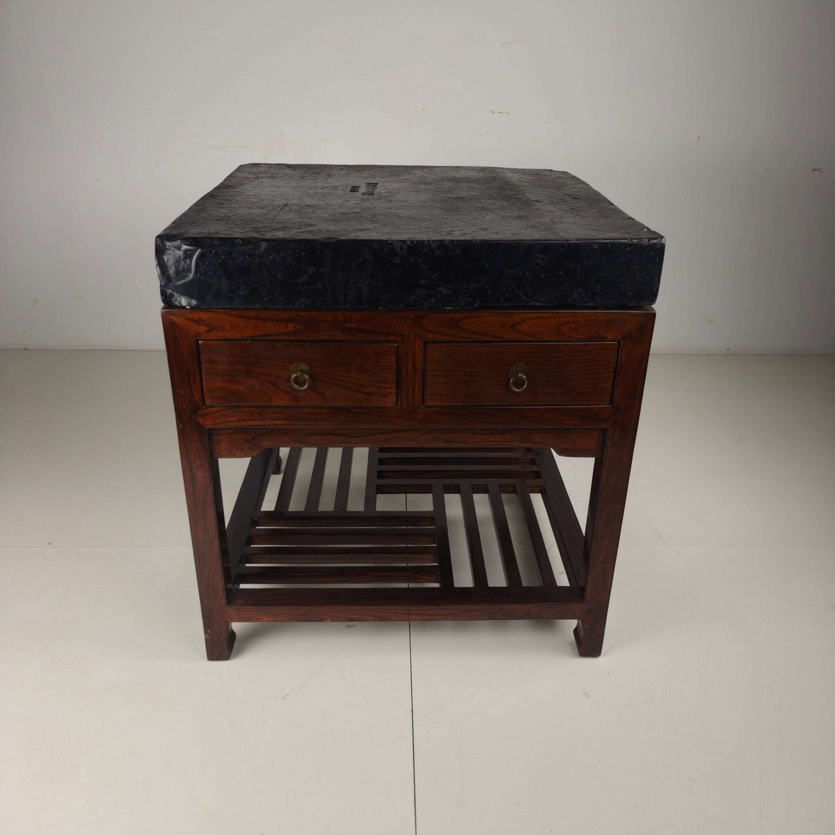 Rare Imperial Chinese Golden Brick (Jīn Zhuān) on Custom Hardwood Display Table Rare Imperial Chinese Golden Brick (Jīn Zhuān) on Custom Hardwood Display Table