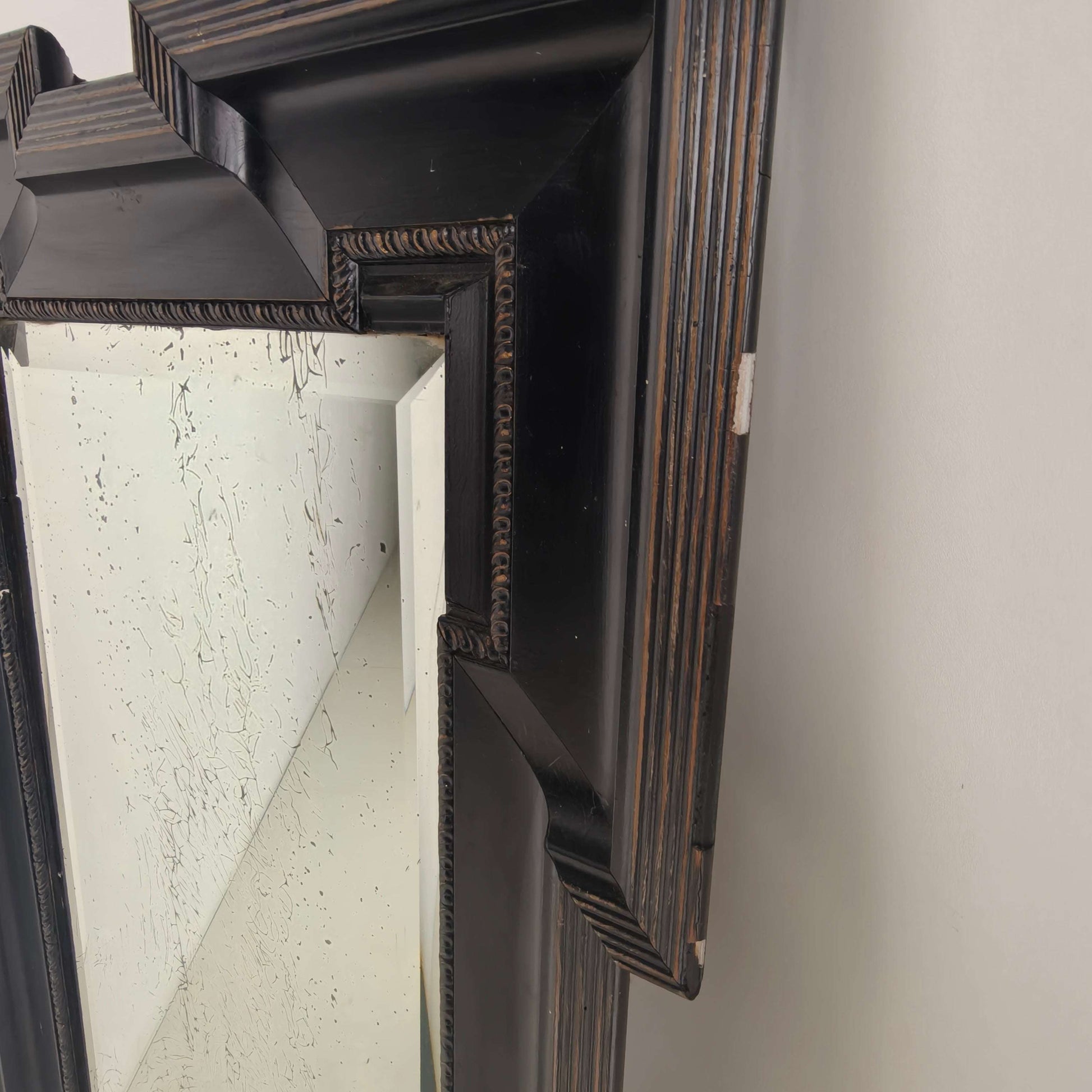Late 19th Century Ebonised Mirror with Original Foxed Glass Late 19th Century Ebonised Mirror with Original Foxed Glass