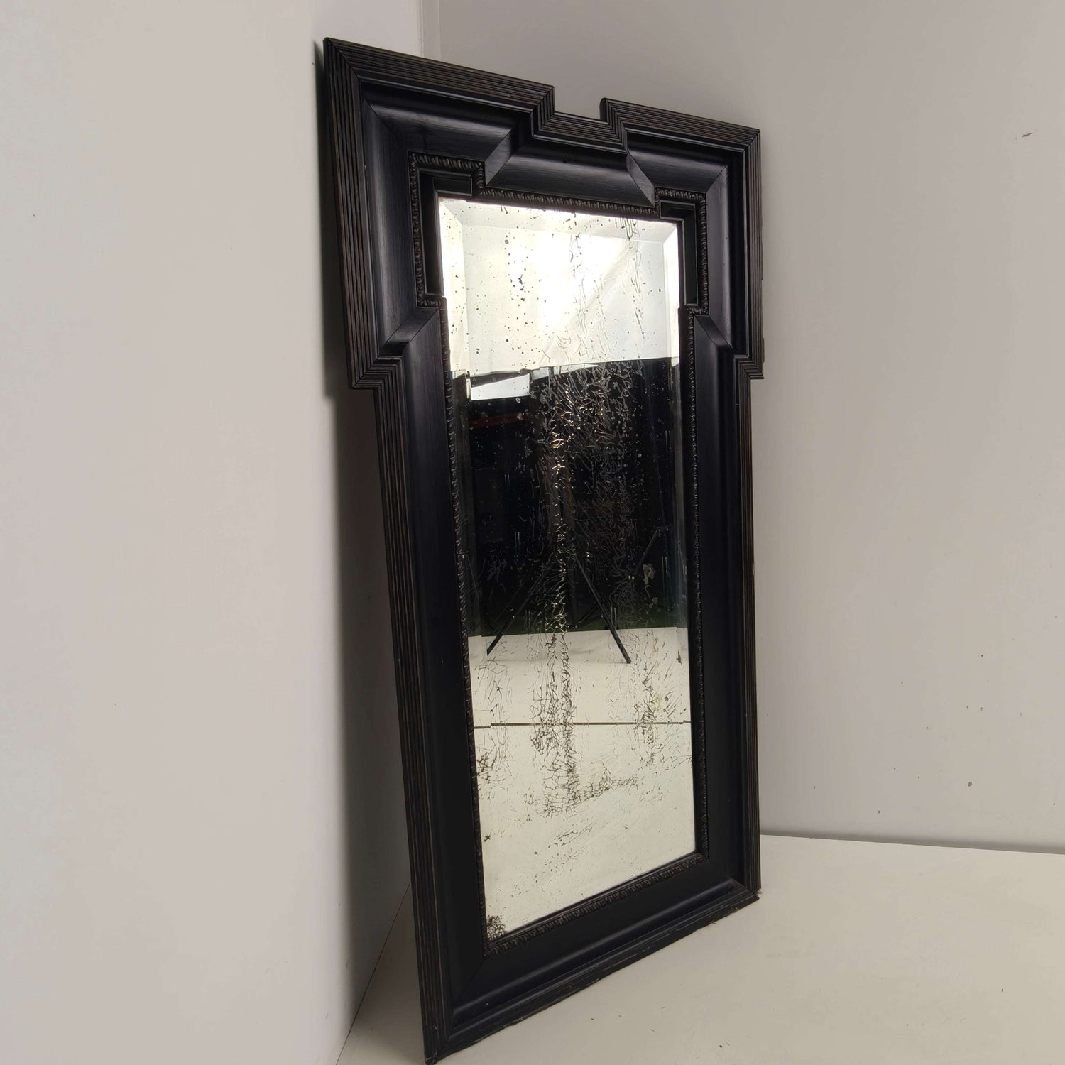 Late 19th Century Ebonised Mirror with Original Foxed Glass Late 19th Century Ebonised Mirror with Original Foxed Glass