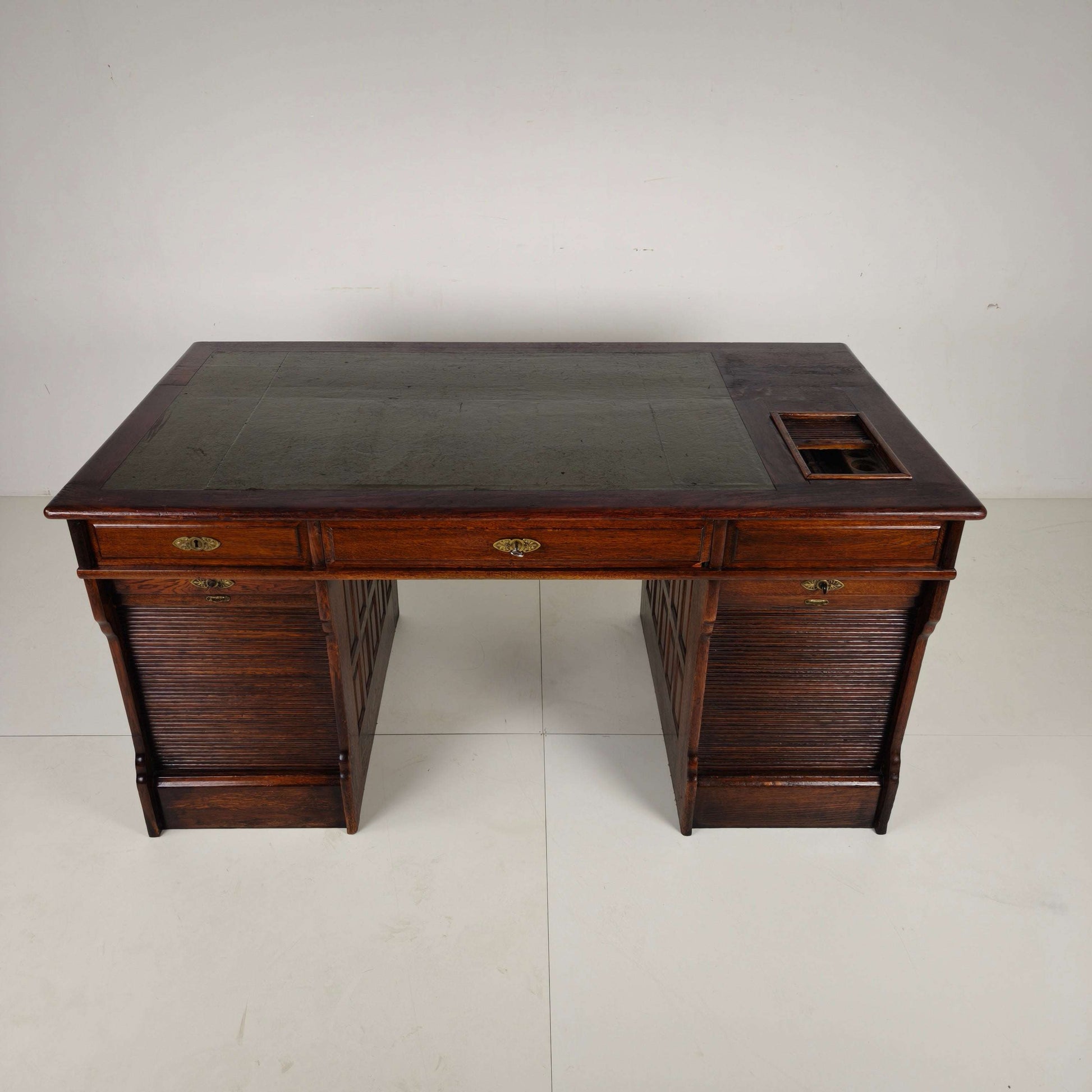 Antique Oak Writing Desk by Stolzenberg – Tambour Roll Top Desk – c1880 Antique Oak Writing Desk by Stolzenberg – Tambour Roll Top Desk – c1880