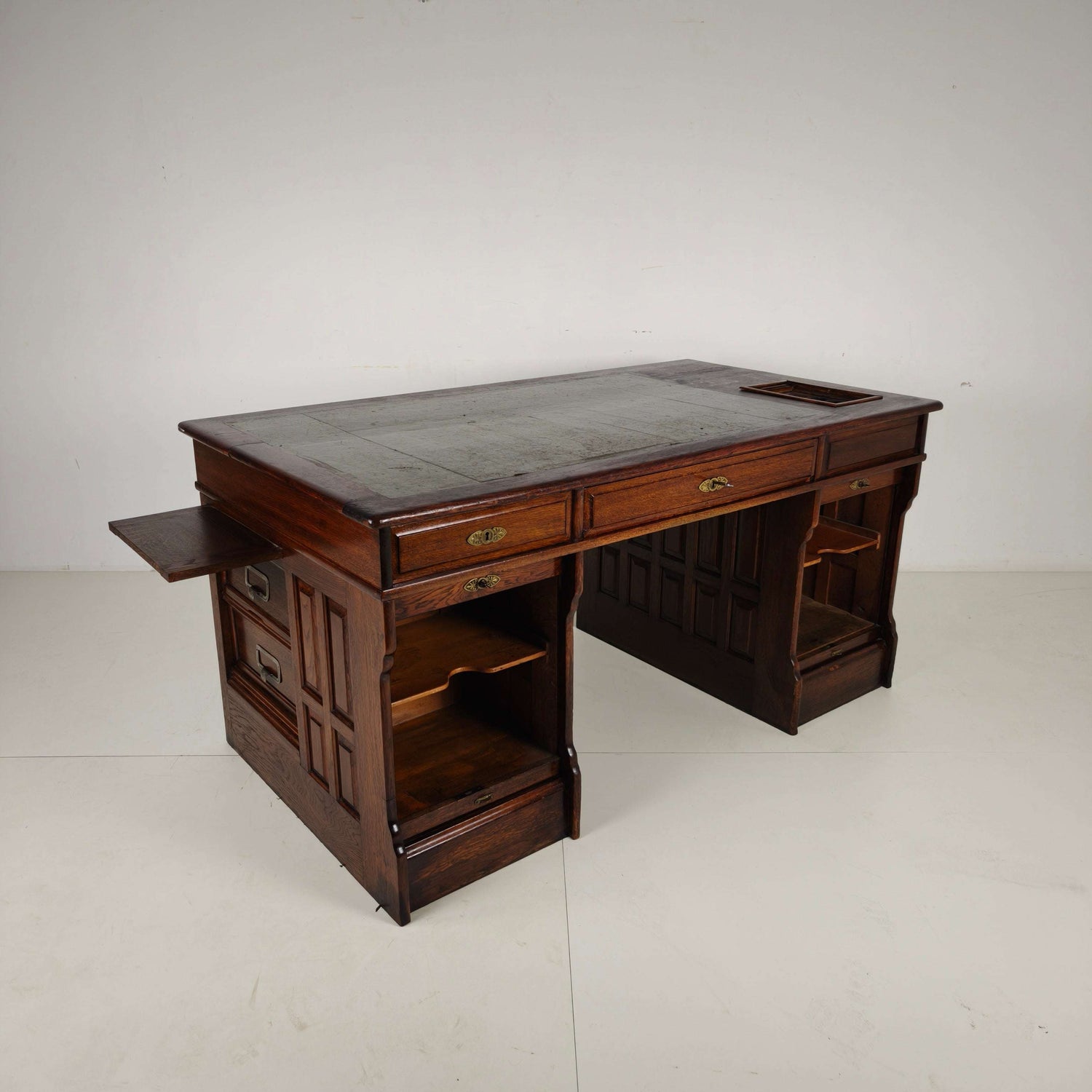Antique Oak Writing Desk by Stolzenberg – Tambour Roll Top Desk – c1880
