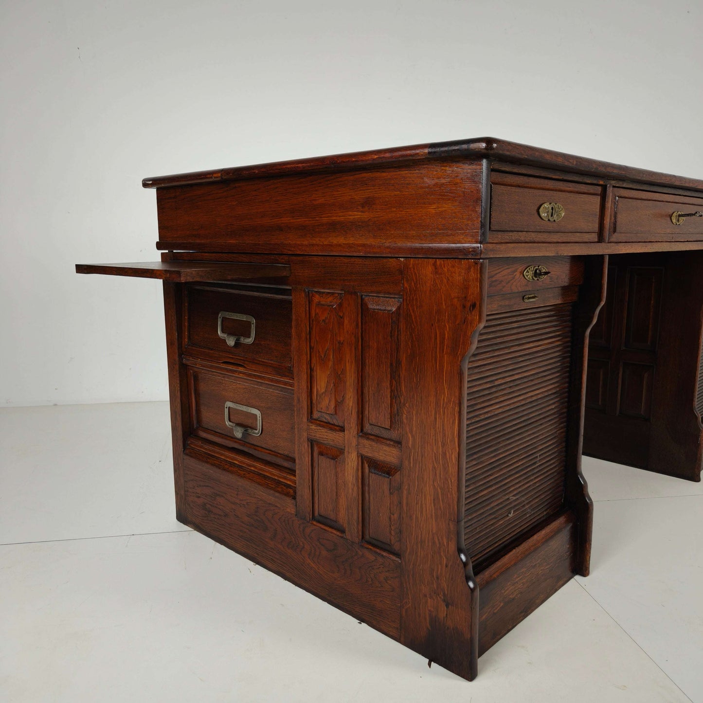 Antique Oak Writing Desk by Stolzenberg – Tambour Roll Top Desk – c1880 Antique Oak Writing Desk by Stolzenberg – Tambour Roll Top Desk – c1880
