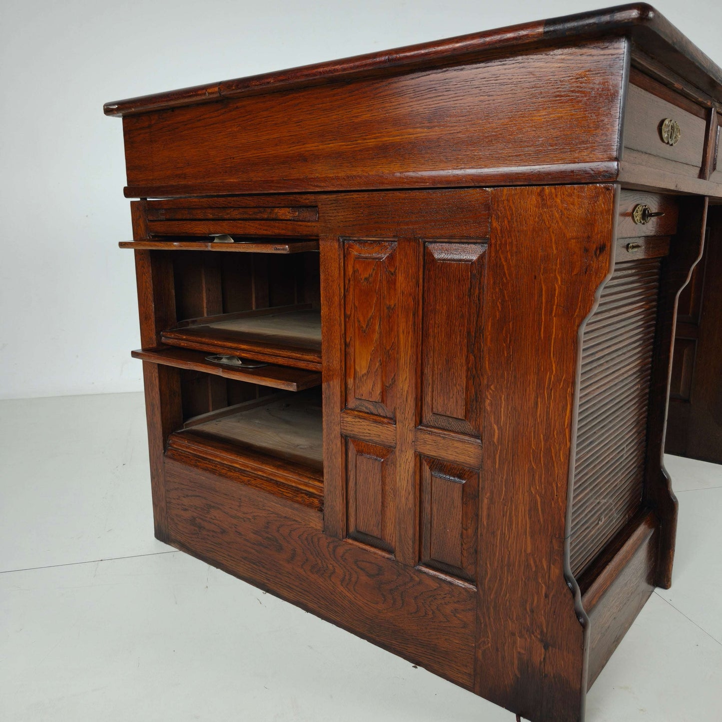 Antique Oak Writing Desk by Stolzenberg – Tambour Roll Top Desk – c1880 Antique Oak Writing Desk by Stolzenberg – Tambour Roll Top Desk – c1880