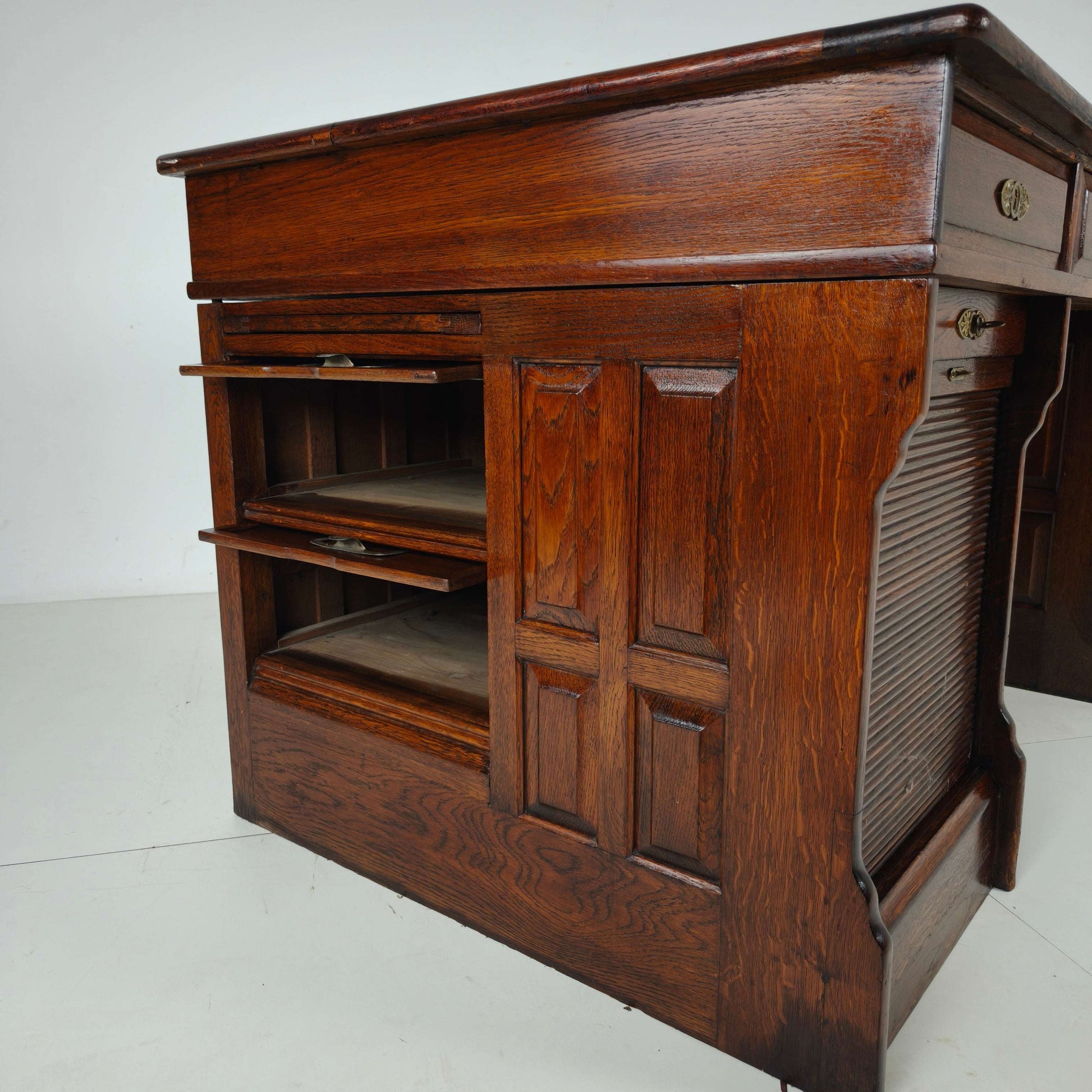 Antique Oak Writing Desk by Stolzenberg – Tambour Roll Top Desk – c1880 Antique Oak Writing Desk by Stolzenberg – Tambour Roll Top Desk – c1880