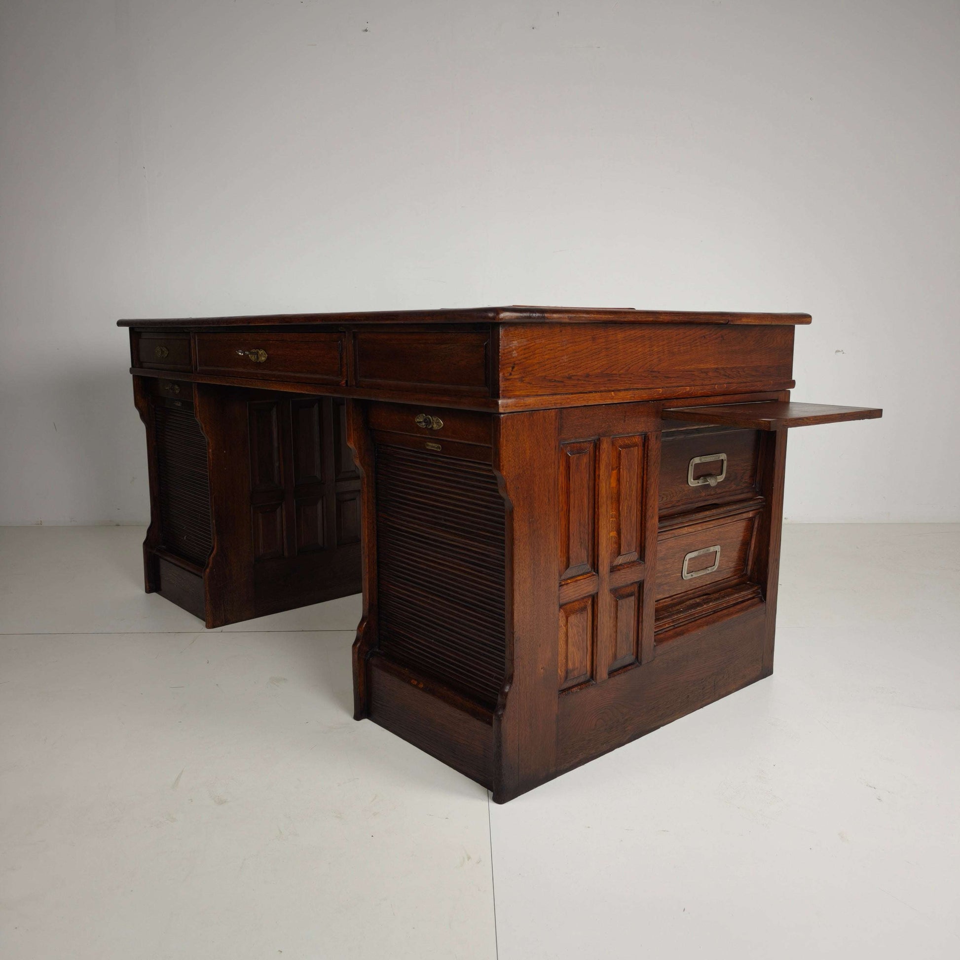 Antique Oak Writing Desk by Stolzenberg – Tambour Roll Top Desk – c1880 Antique Oak Writing Desk by Stolzenberg – Tambour Roll Top Desk – c1880