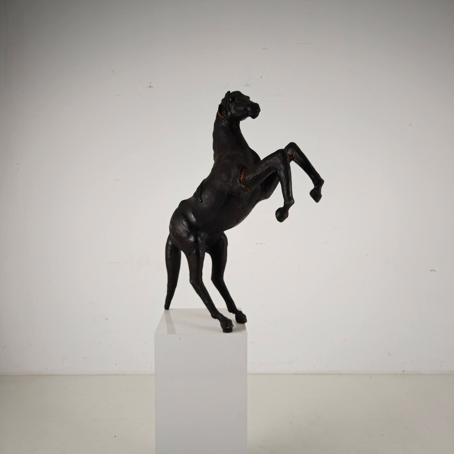 Early 20th Century Antique Leather Horse Sculpture with Glass Eyes