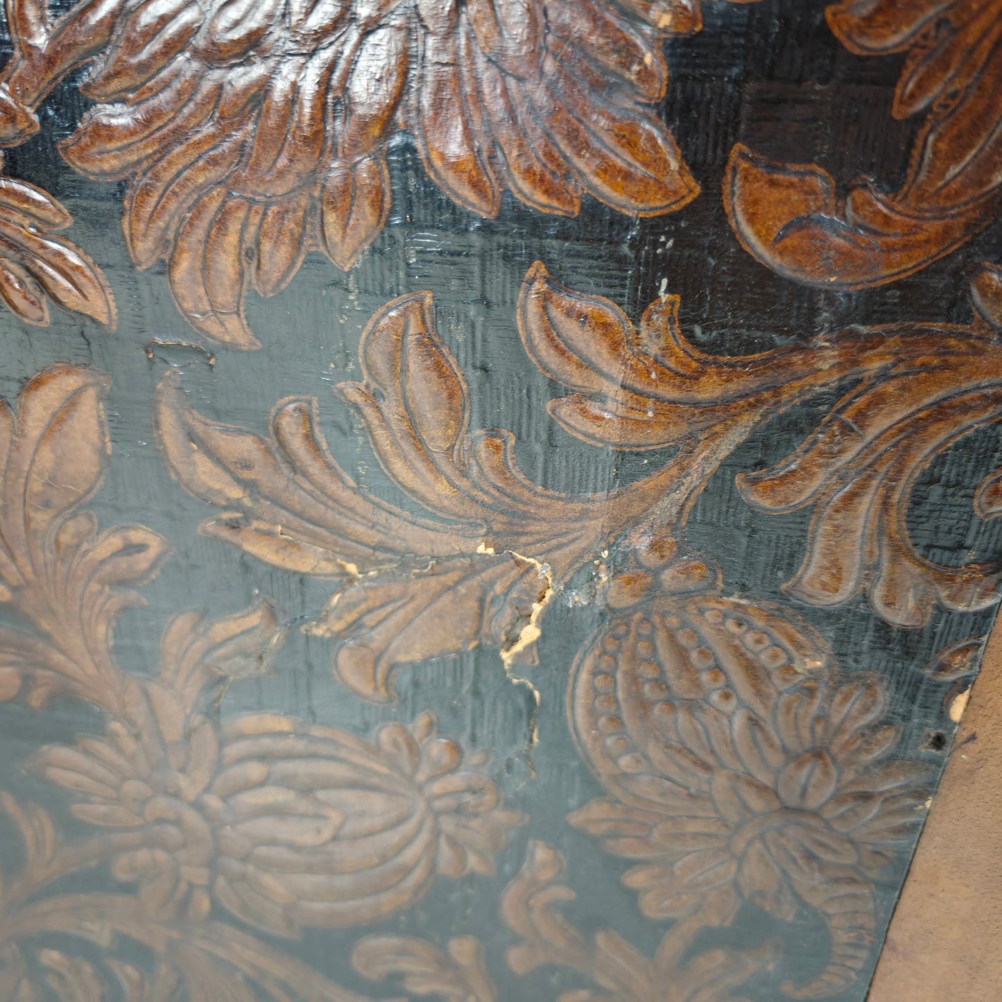 Gilt Leather Room Divider with Rich Carving, Circa 1860