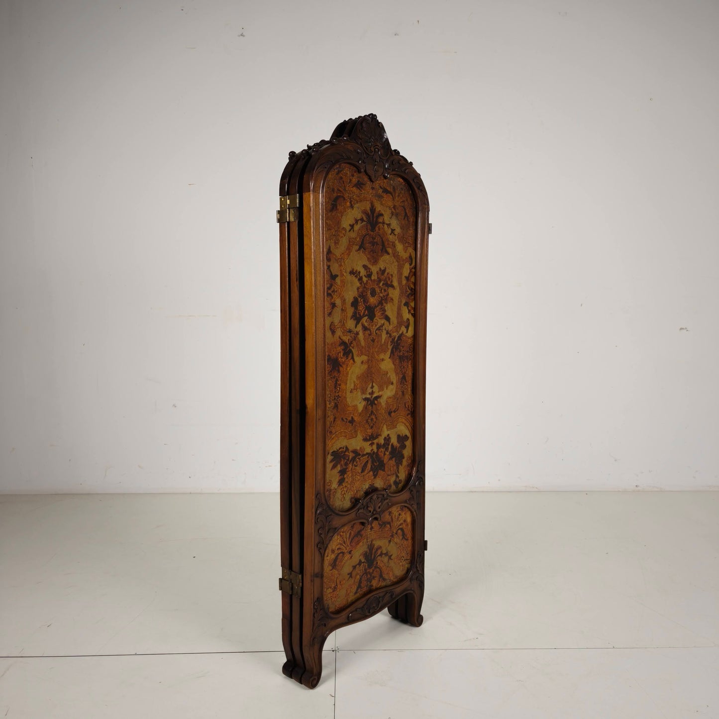 Gilt Leather Room Divider with Rich Carving, Circa 1860