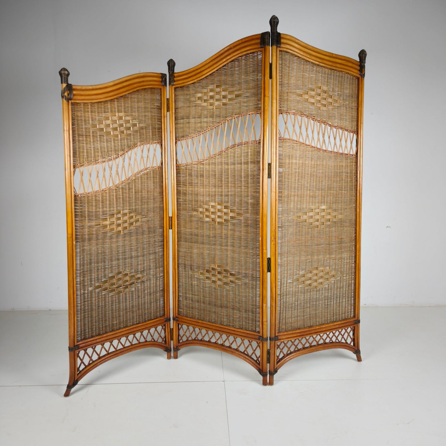 1970s Three-Panel Rattan Room Divider with Wicker Panels