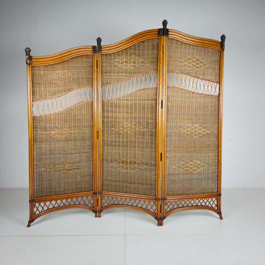 1970s Three-Panel Rattan Room Divider with Wicker Panels 1970s Three-Panel Rattan Room Divider with Wicker Panels