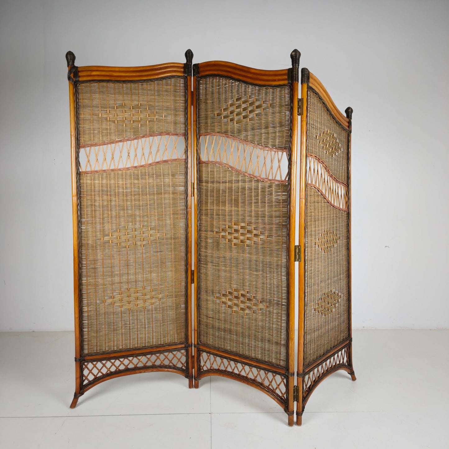 1970s Three-Panel Rattan Room Divider with Wicker Panels