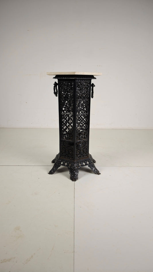 Orientalist Cast Iron side table with Marble Top, late 19th Century Orientalist Cast Iron side table with Marble Top, late 19th Century