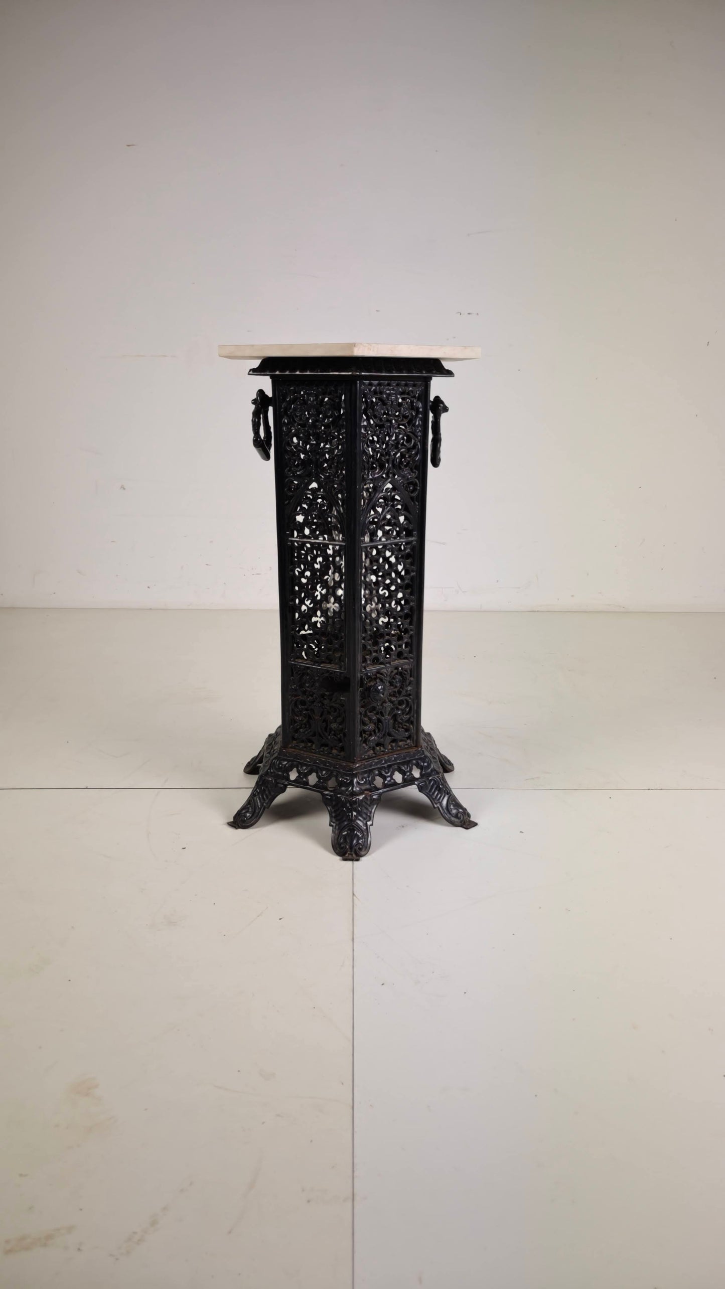 Orientalist Cast Iron side table with Marble Top, late 19th Century