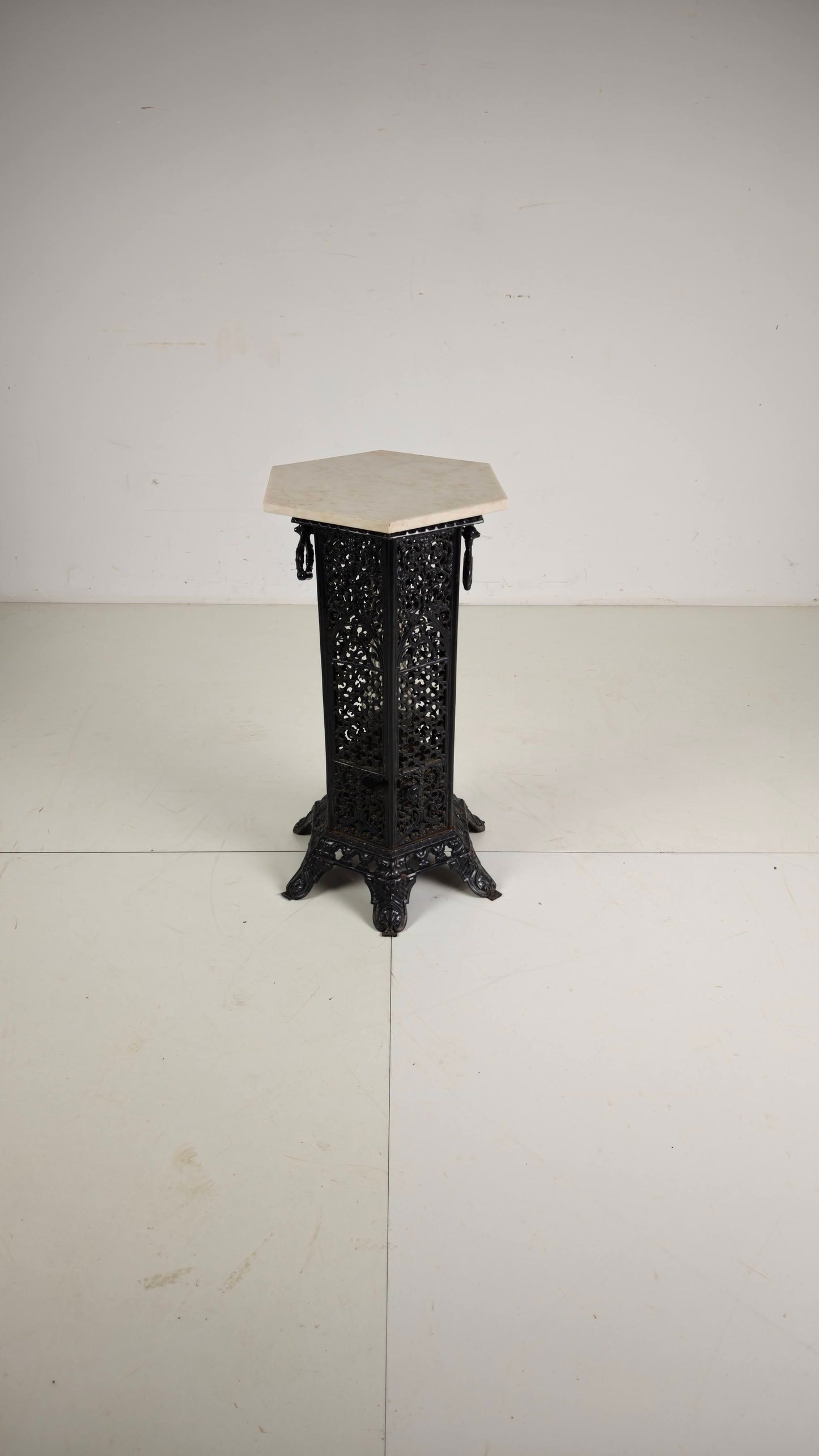 Orientalist Cast Iron side table with Marble Top, late 19th Century
