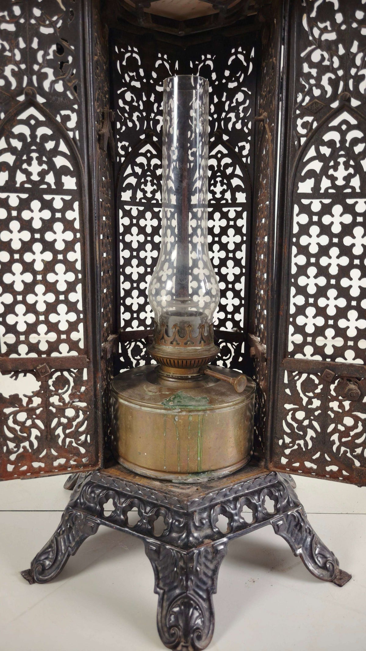 Orientalist Cast Iron side table with Marble Top, late 19th Century Orientalist Cast Iron side table with Marble Top, late 19th Century