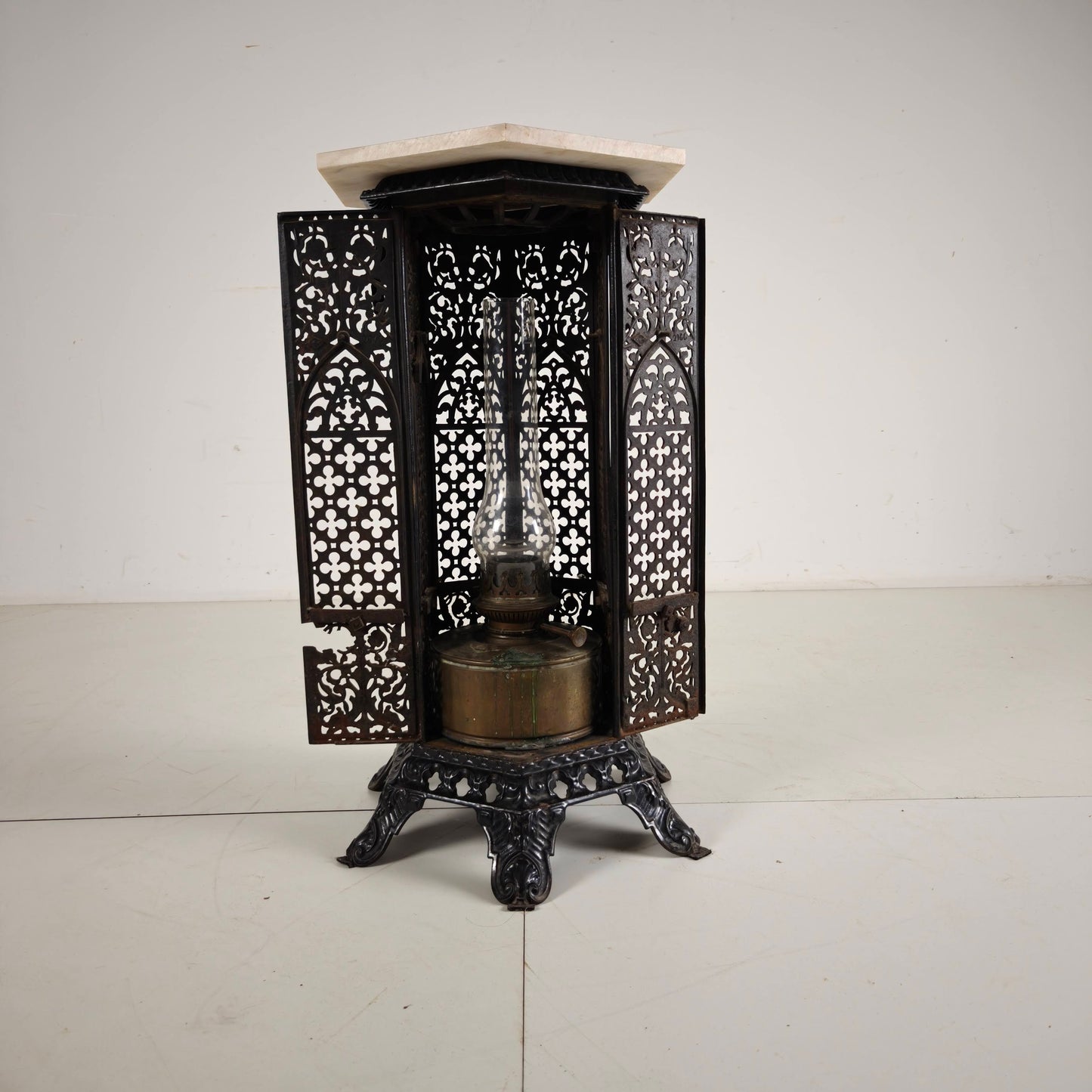 Orientalist Cast Iron side table with Marble Top, late 19th Century