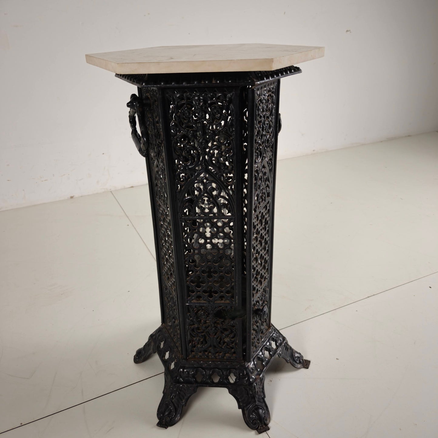 Orientalist Cast Iron side table with Marble Top, late 19th Century