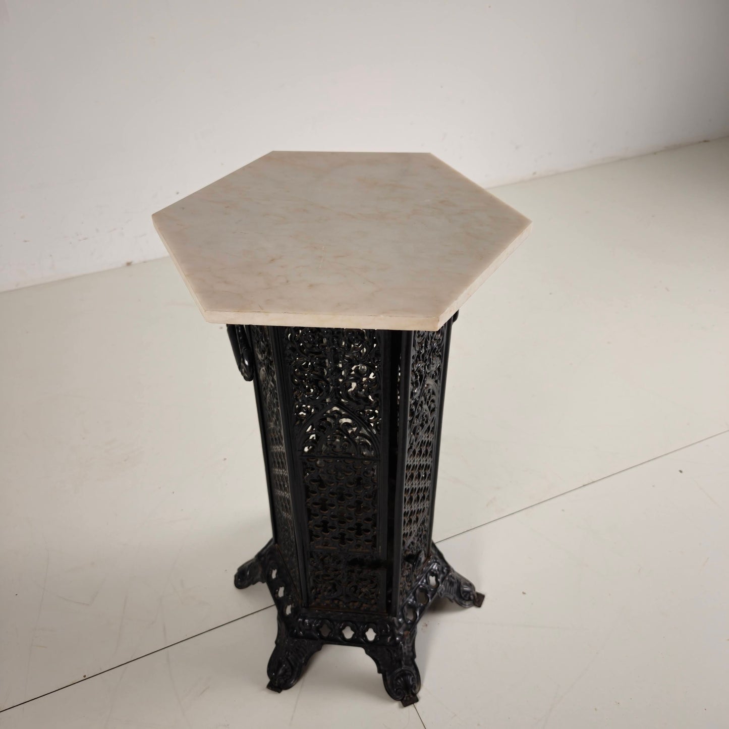 Orientalist Cast Iron side table with Marble Top, late 19th Century