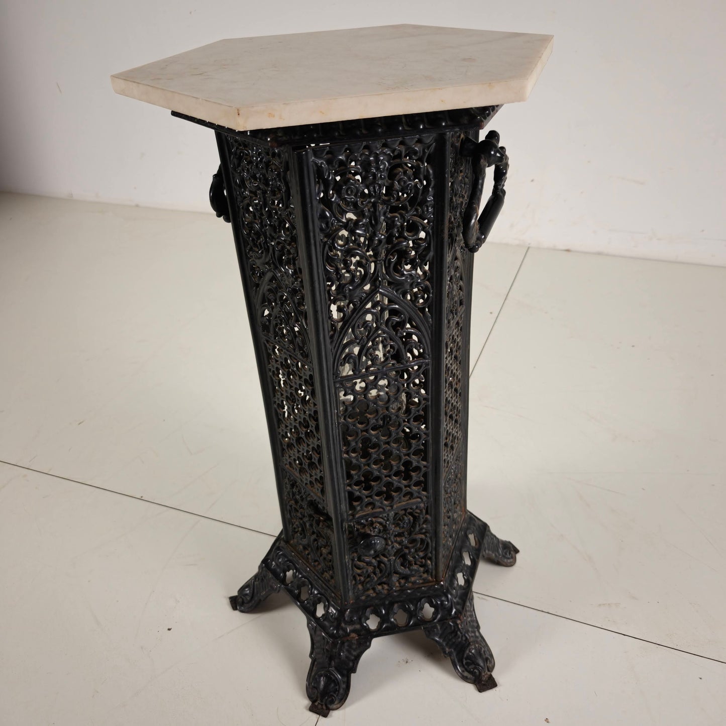 Orientalist Cast Iron side table with Marble Top, late 19th Century