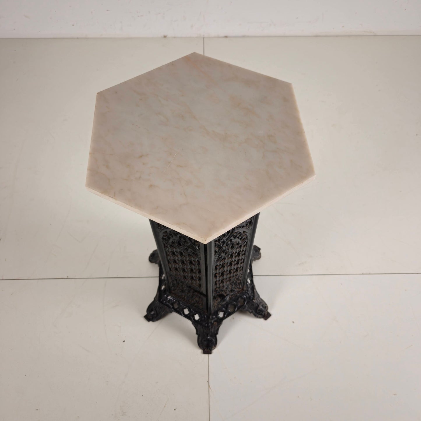 Orientalist Cast Iron side table with Marble Top, late 19th Century