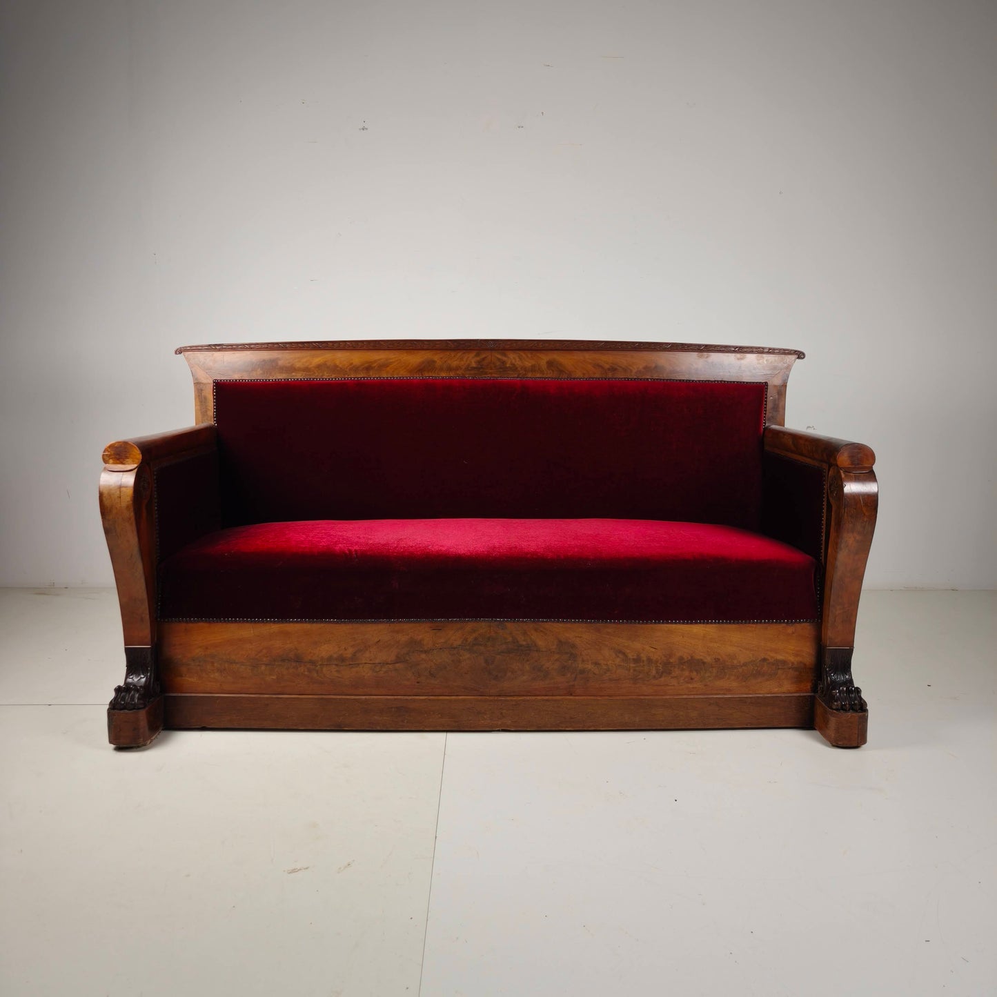 Empire Walnut Red Sofa, early 19th Century