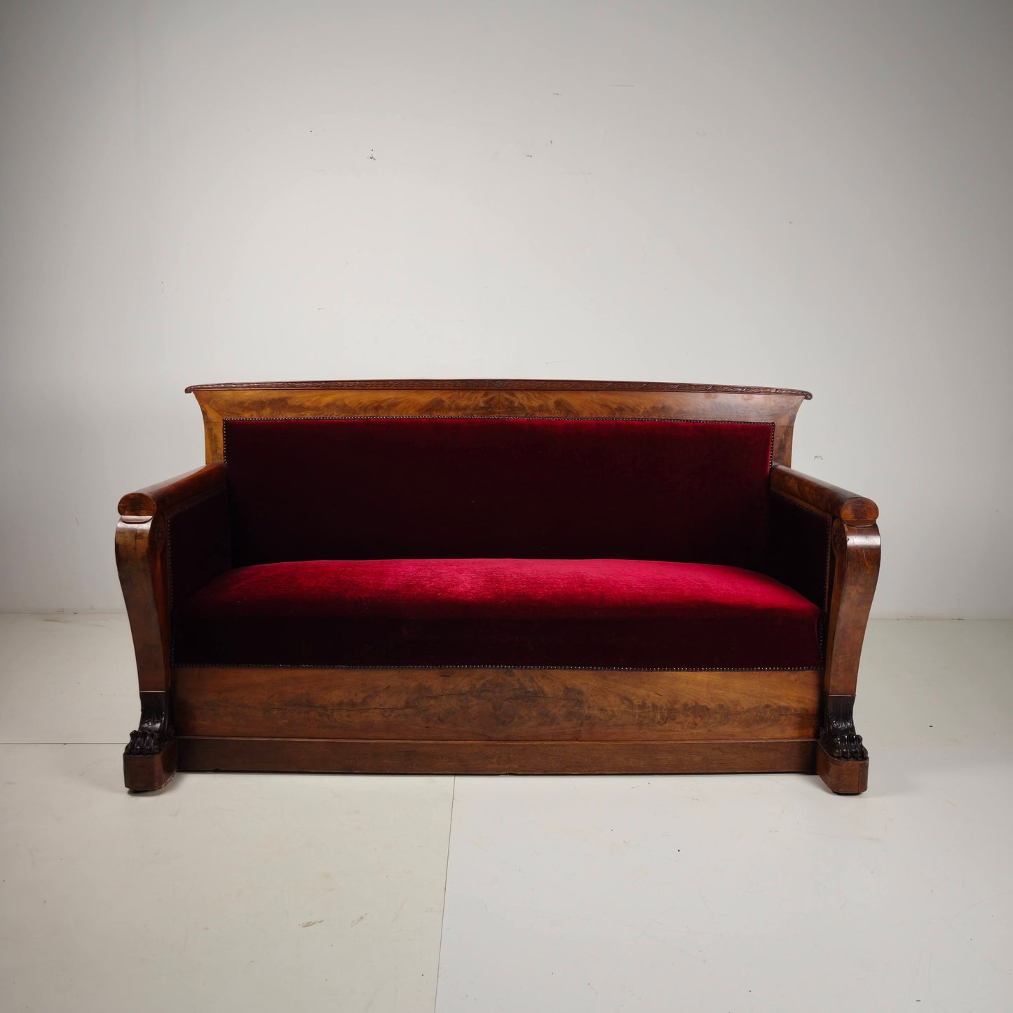 Empire Walnut Red Sofa, early 19th Century