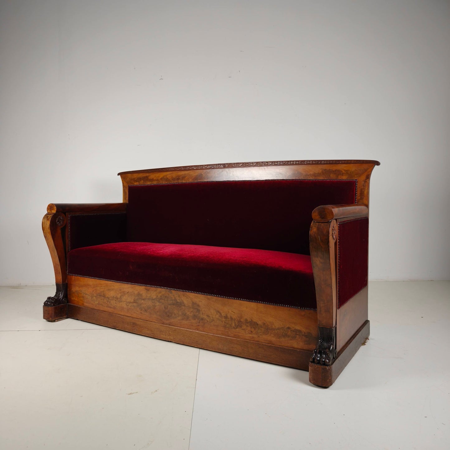Empire Walnut Red Sofa, early 19th Century