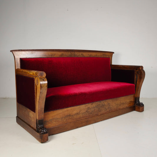 Empire Walnut Red Sofa, early 19th Century Empire Walnut Red Sofa, early 19th Century