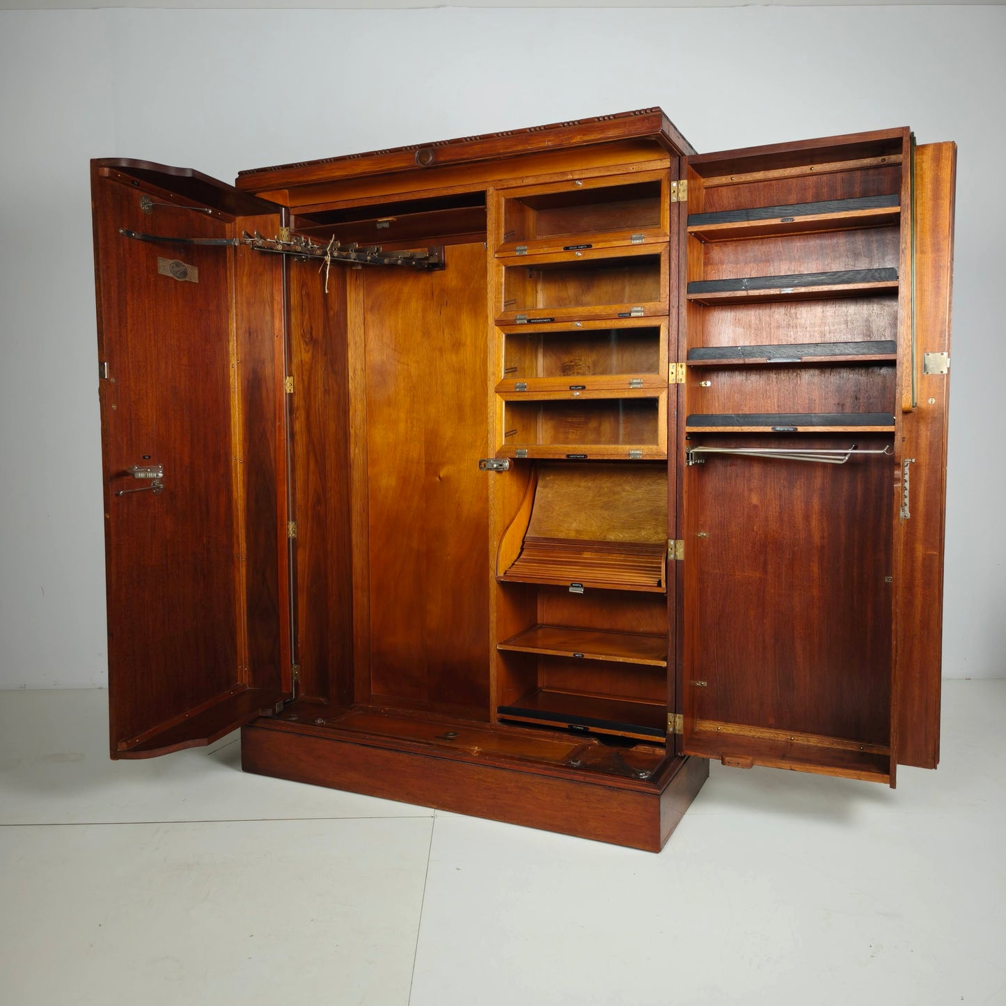 English Art Deco Light Burr Walnut Compactom Gentleman's Wardrobe