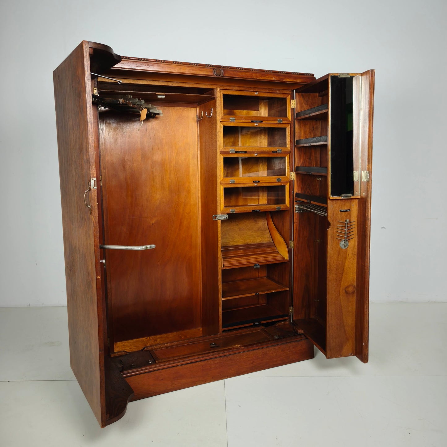 English Art Deco Light Burr Walnut Compactom Gentleman's Wardrobe