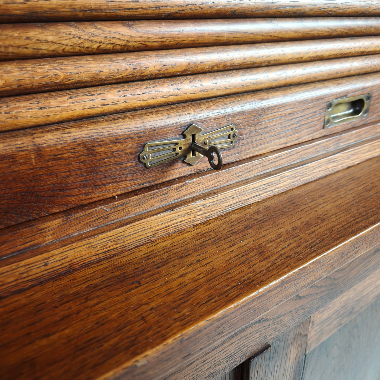 1930s Dutch Oak Roll-Top Notary Cabinet / Archive Cabinet