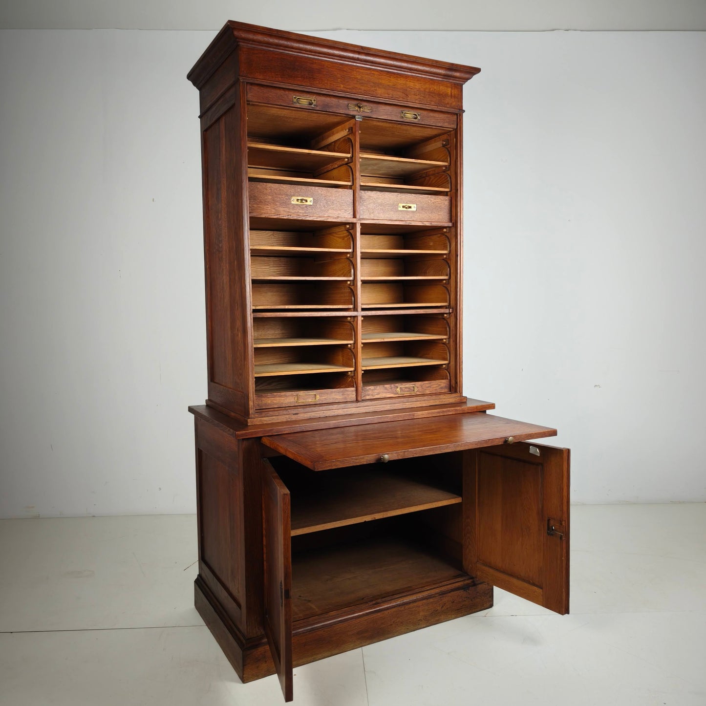 1930s Dutch Oak Roll-Top Notary Cabinet / Archive Cabinet