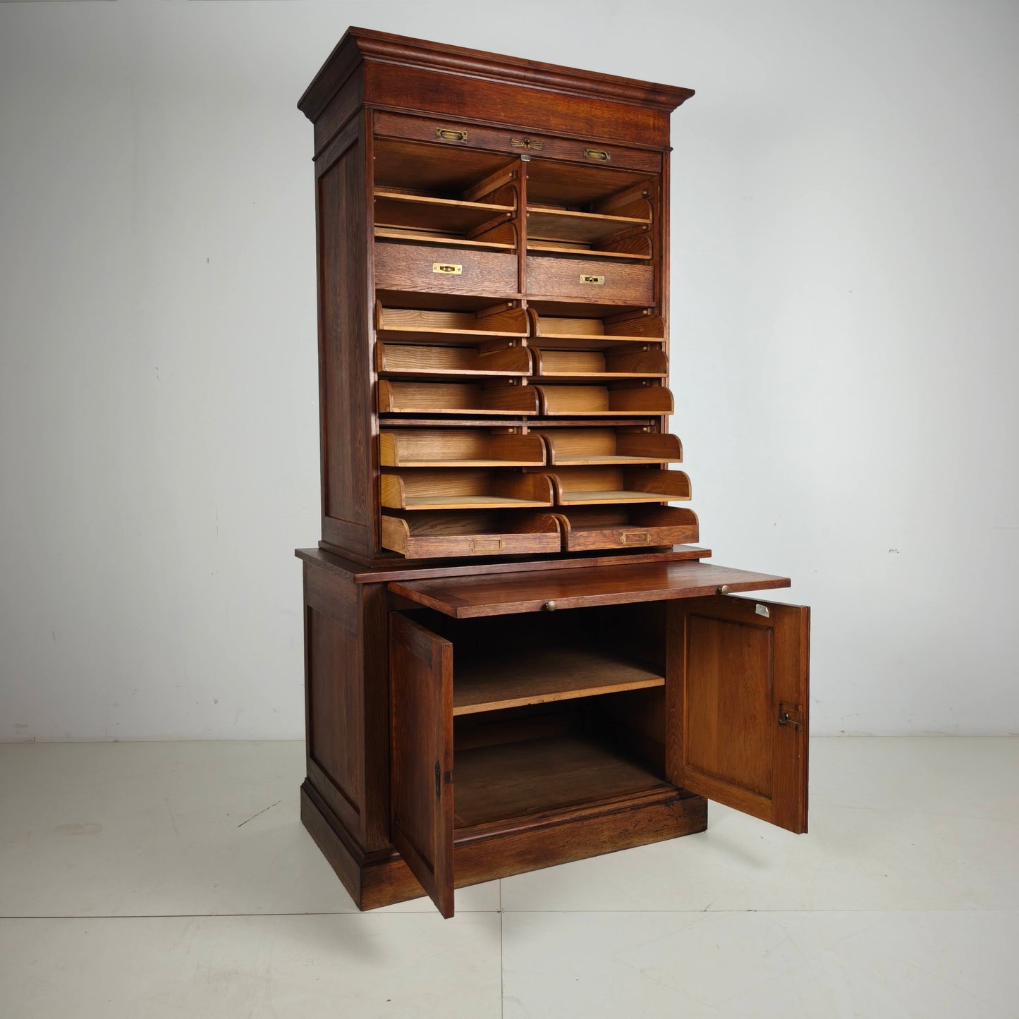 1930s Dutch Oak Roll-Top Notary Cabinet / Archive Cabinet