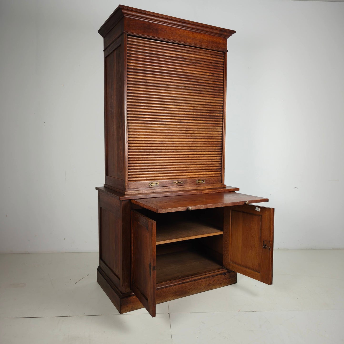 1930s Dutch Oak Roll-Top Notary Cabinet / Archive Cabinet