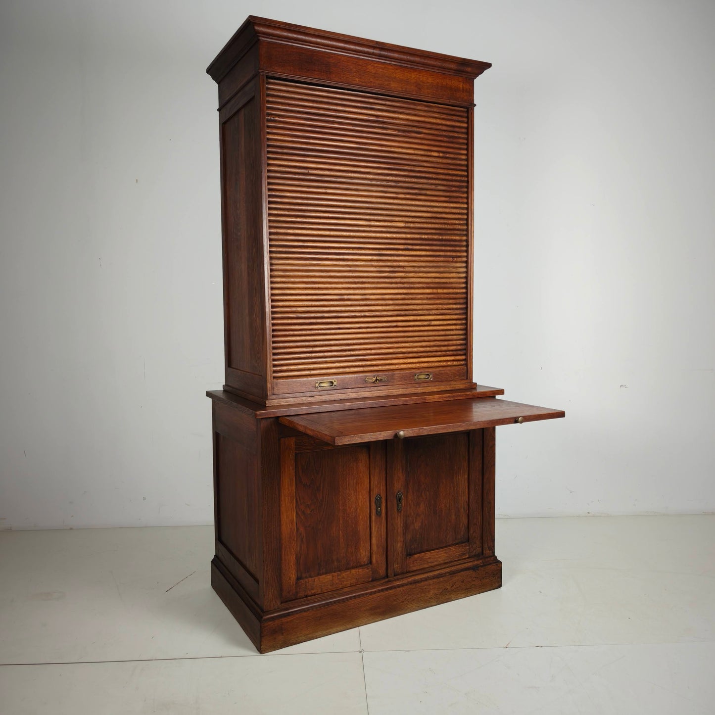 1930s Dutch Oak Roll-Top Notary Cabinet / Archive Cabinet