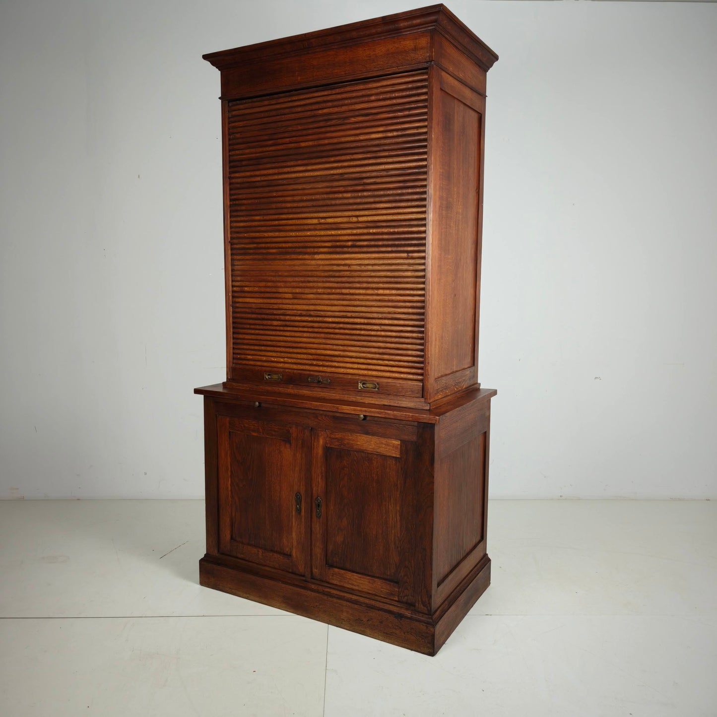 1930s Dutch Oak Roll-Top Notary Cabinet / Archive Cabinet