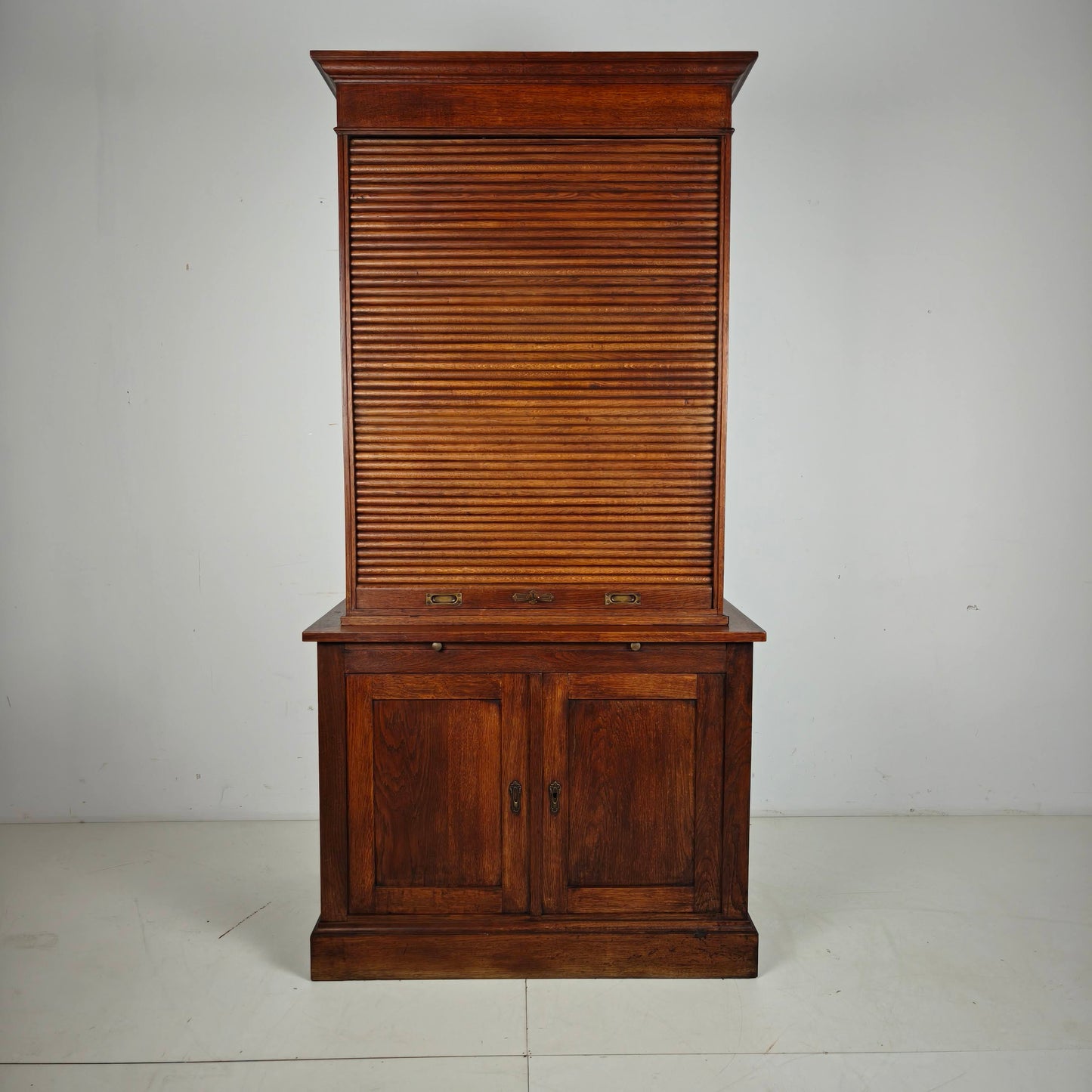 1930s Dutch Oak Roll-Top Notary Cabinet / Archive Cabinet