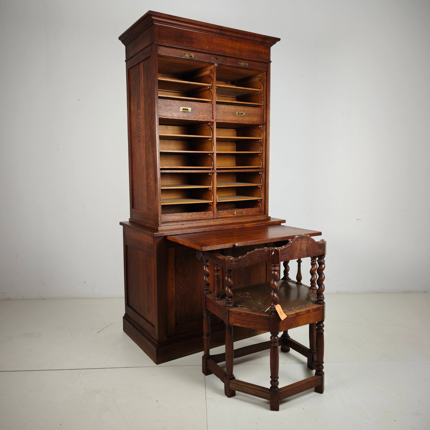 1930s Dutch Oak Roll-Top Notary Cabinet / Archive Cabinet
