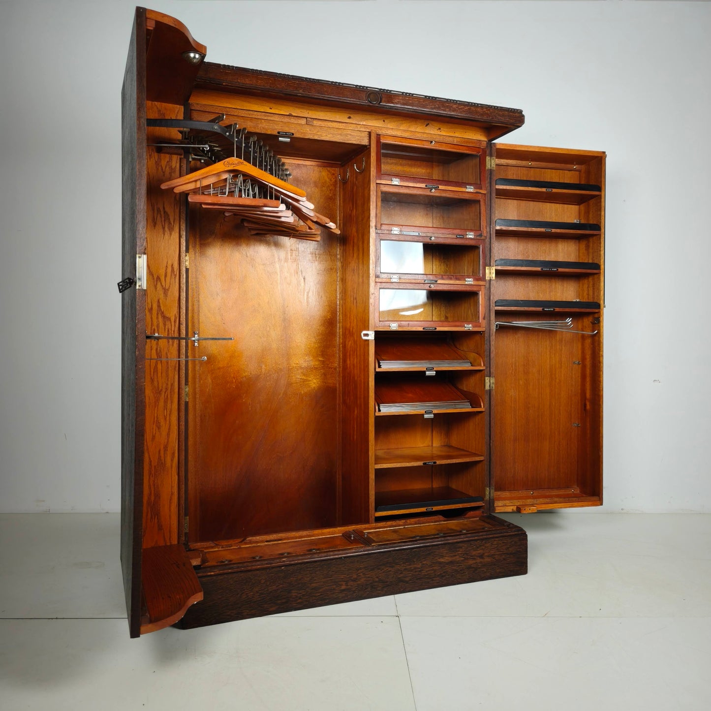 1930s Compactom Gentleman’s Wardrobe Model No. 702 in Brown Oak